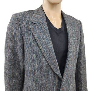 Vintage Harris Tweed Grey Mens Blazer Jacket Handwoven Wool 38R